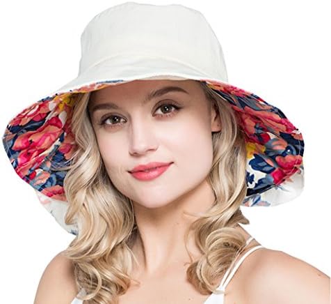 OLEWELL Women’s Floppy Foldable UPF 50+ Hat-Summer Sun Beach-Wide Brim Cap-White