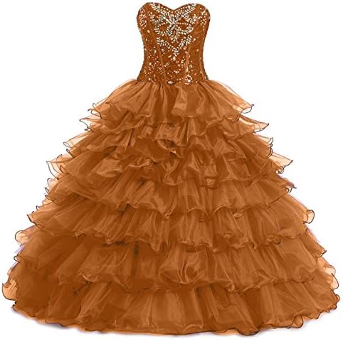 Diandiai Women's Sweetheart Beaded Quinceanera Dresses Crystal Organza Ball Gown Prom Dress