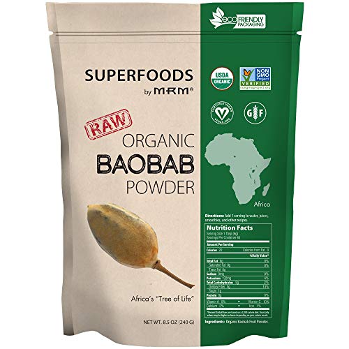 MRM Organic Baobab Powder - For Women & Men - USDA Organic Baobab Fruit Powder Superfood with Fiber, Antioxidants & Vitamin C for Smoothies, Juices & Daily Nutrition, Vegan, Gluten-Free - 40 Servings