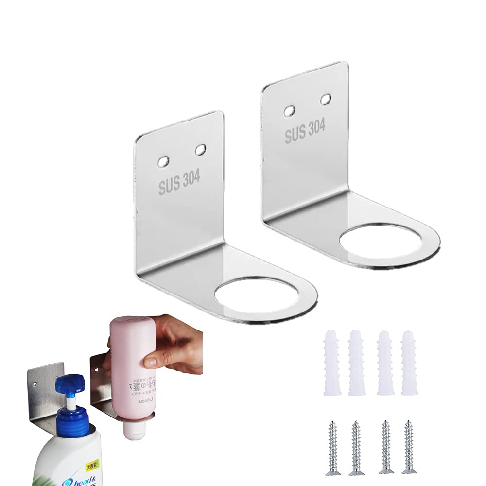 BiJun Soap Bottle Dispenser Holder, Wall Mounted, Stainless Steel, 2.7/3.3cm Inner Diameter (Silver, Set of 2)