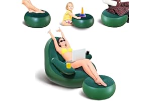 Inflatable Lounge Chair with Ottoman & Cup Holder, Portable Blow Up Sofa, Air Chaise Lounge,Lazy Couch for Camping,Gaming,Lun
