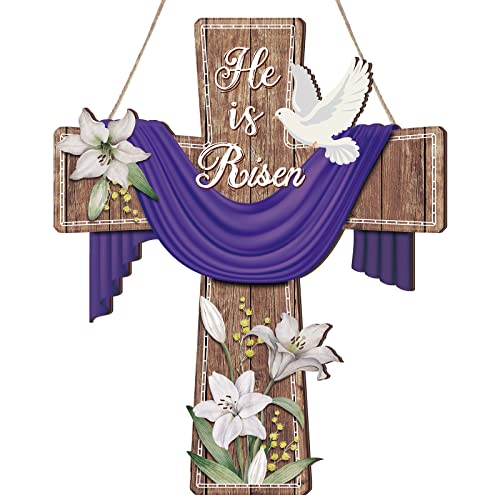 He Is Risen Hanging Cross Sign