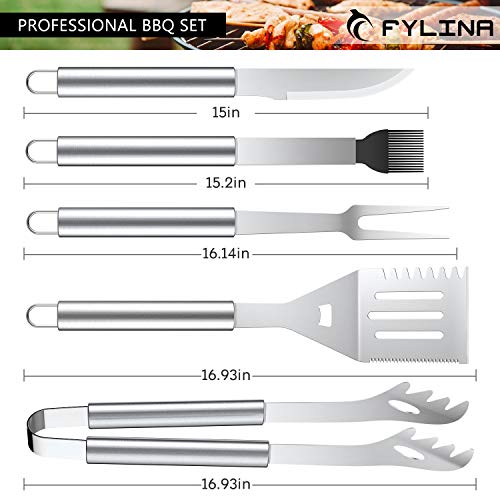 FYLINA BBQ Grill Set 5-Piece Stainless Steel Grill Tool Set Superior Grilling Accessories Aluminum Storage Case- Outdoor Grill Kit for Men Women