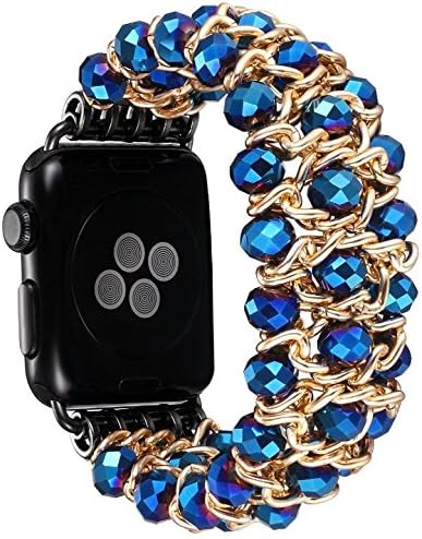 Carhope Apple Watch Band 38mm/42mm, Fashion Beaded Bracelet Faux Pearl Natural Stone Bracelet Replacement iWatch Strap Women Girls for Apple Watch Series 3 / 2 / 1 All Version (38MM Blue Crystal)