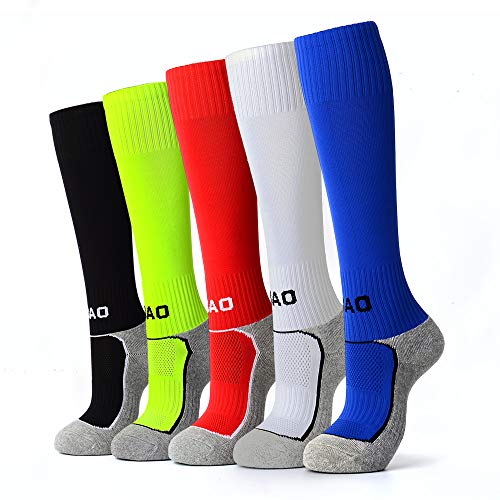 5 Pairs Kids Soccer Socks Boys Girls High Tube Long Knee Athletic Football Socks (4-15 Years Little Kid/Big Kid) ...