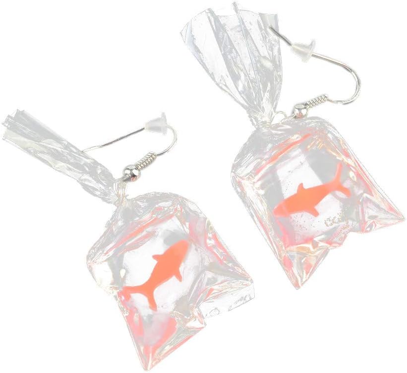 Funny Fish in Bag Earrings, Unique Acrylic Resin Dangle Earrings Gift for Girls Women