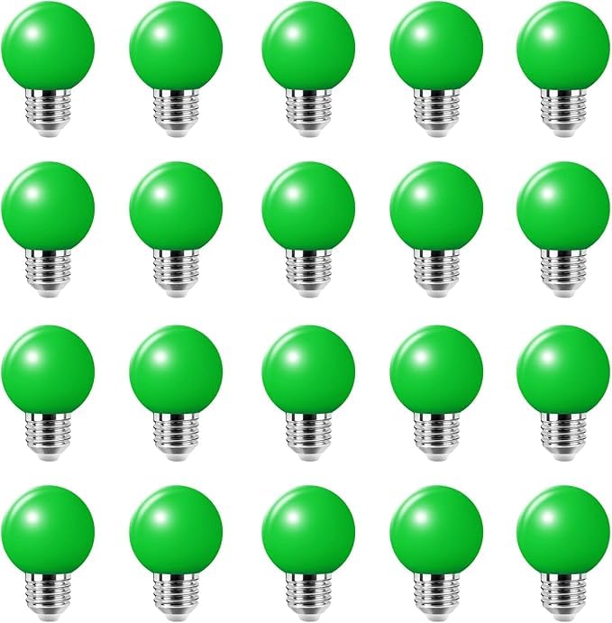 WULUN E27 Coloured Bayonet Light Bulbs,2W G45 Golf Ball Mini Globe Bulb,Equivalent 20W Incandescent Bulbs,for Outdoor Patio Party Christmas Lights, Green, 20 Pack