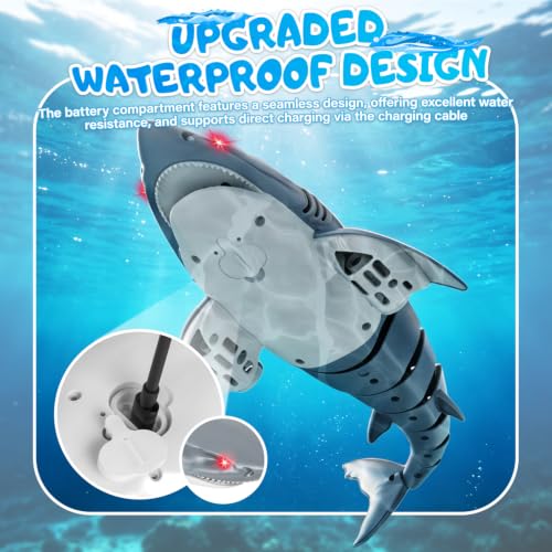 Tozinova Remote Control Shark Toy, 2.4 GHz Simulation Shark Toy Boat with LED Lights for Pools and Lakes, USB Direct Charging, Waterproof, 360°Rotate RC Shark Function for Kids Boys Girls 5 6 7 8 9