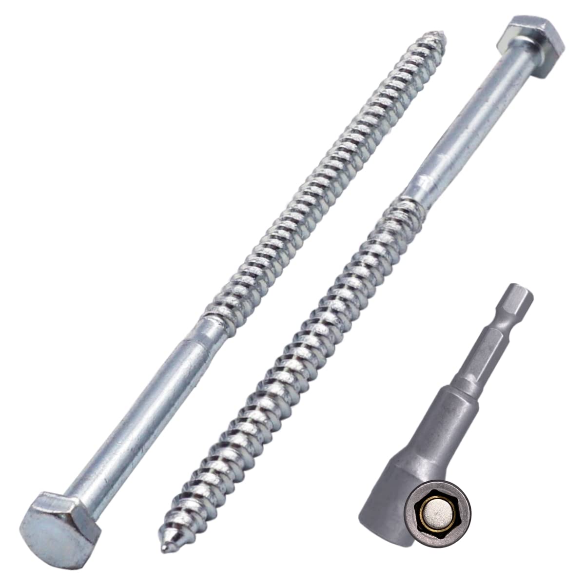 (Pack of 60 pcs) DIN 571 Zinc Plated Steel Hexagon Wood Screws M6 x 120 mm, Coach Screws, Hex Screw, Lag Bolts, Hex Head (60, M6 x 120 mm)