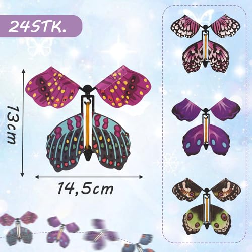 VGOODALL 24 Stück Fliegende Schmetterlinge, Magische Schmetterling Spielzeug Magic Flying Butterfly Card Wind up Butterfly Toy Fliegender Schmetterling Karte