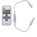 HitLights LED Strip Light RF Remote Dimmer, White, Easy DC Jack Installation, 5-24V DC, 8A Max, LED Tape Light