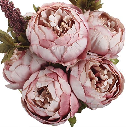 XIUER Vintage Artificial Flowers Fake Peony Flowers Bouquet Glorious Wedding Home Bridal Decoration (Sweetened Bean)