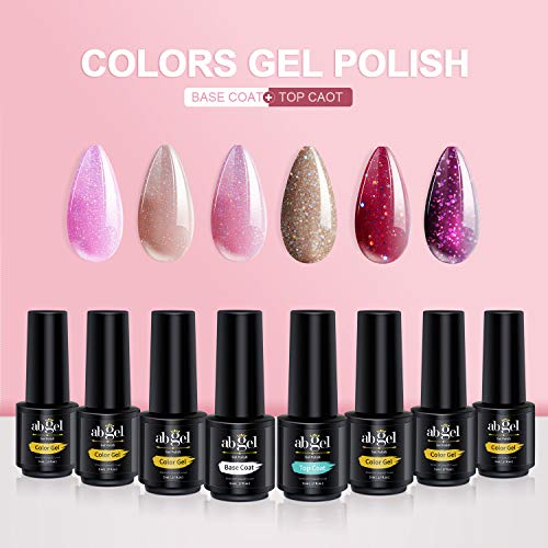 ab gel Glitter Gel Nail Polish Set- 8pcs Gold Red Pink Purple Apricot Glitter Gel with Base Top Coat Nail Art Kit - Thumbnail 2