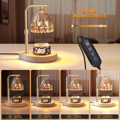 Lampara para Velas Aromaticas, Temporizador Lampara Calentadora de Velas, Altura Ajustable Lámparas Aromatizantes, 4 Niveles de Brillo, con 2 Bombillas, para Decoración del Hogar (Oro champán)