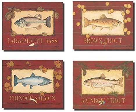 Classic Lakehouse Fishing Signs Trout Salmon Bass Set Cabin Lodge