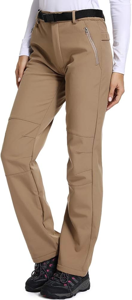 Women's Hiking Waterproof Pants Outdoor Windproof Fleece Lined Soft Shell Insulated Winter Pants Fishing Safari Travel: Clothing