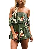 YOMISOY Women Summer Ruffle Floral Print Slash Strapless Short Jumpsuits Rompers Outfits