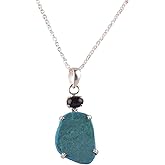 GEMSLOGY Natural Real Turqouise and Black Diopside Raw Crystals Bezel Pendant Necklace, Birthstone, Healing Rough Gemstone, Birthday, Mothers Day Gift Jewelry, Gift for Her (turqouise-black diopside)