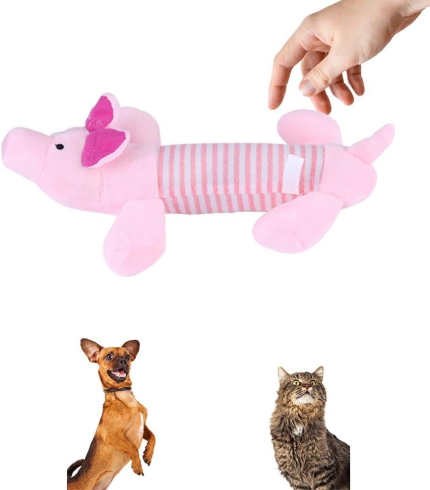 Dog Squeaky Toys, Pet Chew Toy Plush Skin Stuffless and Sound Fun Animal Shape Types Tug & Interactive for Gift (Pink Pig) - Image 4