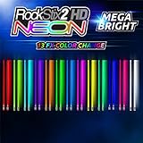 LIGHT UP DRUMSTICKS by ROCKSTIX: 2 HD BRIGHTER NEON COLOR CHANGE, MEGA BRIGHT - LED LIGHT UP DRUMSTICKS