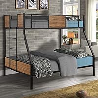 Danxee Twin-Over-Full bunk Modern Style Bed Easy Assembly Quick Lock Classic Metal Bunk Bed with Built-in Ladder for Bedroom, Dorm, Boys, Girls, Adults (Twin Over Full)