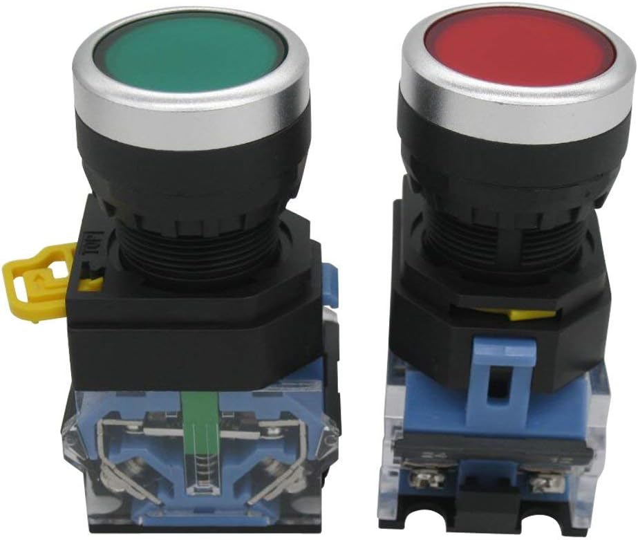 Taiss 2pcs 22mm Momentary Push Button Switch 10A 440V 1NO 1NC DPST Red Green Sign DPST Pushbutton Switches LA38-11BN/GR - Image 3