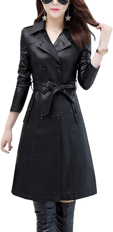 trench simili cuir noir femme