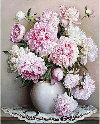 DIY Oil painting-16X20 Inch,Paint by Numbers kit for Adults Beginner, Wall Decoration Oil Painting,Flower Series. (Pink Peony)
