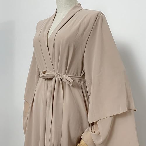 Muslim Women's Chiffon Cardigan Abaya - Open Front Long Sleeve Kaftan Dress, Loose Fit, 100% Polyester, Sizes S-XXL