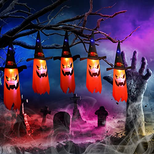 Halloween Lights, 11.5ft Battery Operated 5 LED Halloween Decorations String Lights, Scary Hanging Lighted Ghost Wizard Hat Decoration for Indoor Outdoor Home Party Halloween Decor