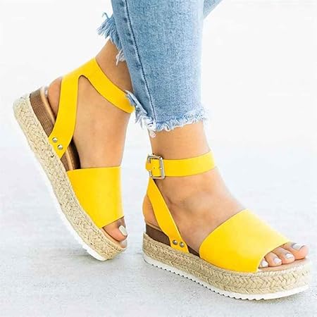 ladies yellow wedge sandals