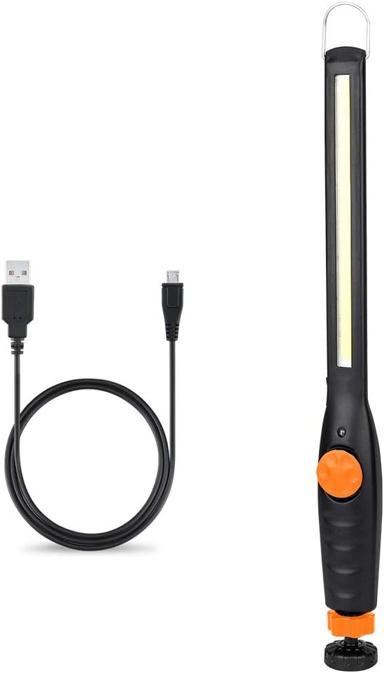 Winzwon Work Light Inspection Lamp LED Torch USB Rechargeable Spotlight Super Bright COB Flashlight with Magnetic Plate and Handing Hook for Workshop Household Automobile Camping Hiking Emergency Use