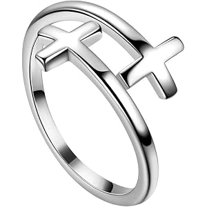 Jewmon Cross Ring for Women Adjustable Faith Purity Ring 925 Sterling Silver/Gold Plated Christian Wrap Open Band Cross Jewel