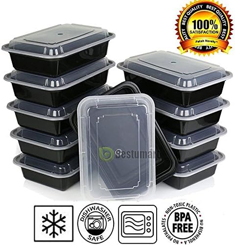 15-Pack 1 Compartment Bento Lunch Boxes with Lids - Stackable, Reusable, Microwave, Dishwasher &amp; Freezer Safe - Meal Prep, Portion Control, 21 Day Fix &amp; Food Storage Containers (38oz) By Jfoil