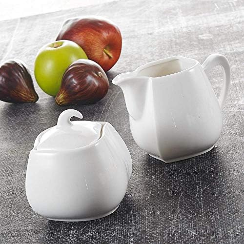 3-Piece White Ceramic Sugar and Creamer Pot Sets for Coffee&Tea Included 1-Piece Milk Jug and Sugar Pot with Lid, a
