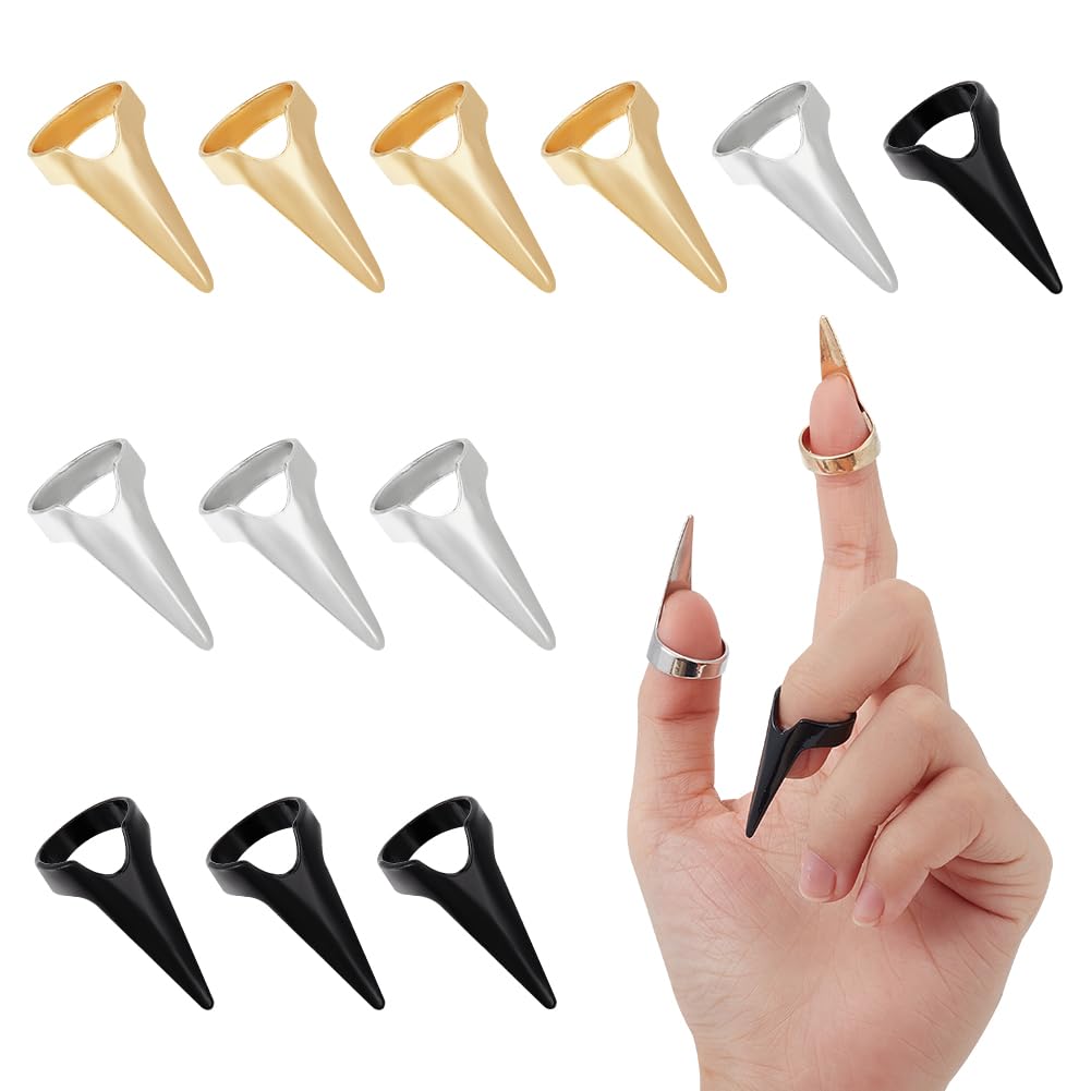 NBEADS 15 Pcs 3 Colors Finger Claws, Metal Finger Nail Tip Claw Rings Punk Fingertip Claw Rings for Cosplay Nail Art Holiday Party Halloween, Light Gold/Platinum/Electrophoresis Black