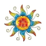 Metal Sun Wall Decor With Glass Beaded Accents, Blue