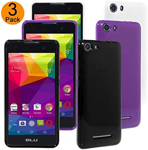 BLU Advance 5.0 Case,BLU Dash M Case,[3 Pack] ATLY(TM) [Black][Clear][Purple] Soft TPU case From BLU Advance 5.0 / BLU Dash M