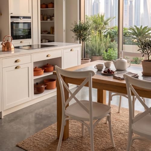 MARCOLO Amalfi Cross Back Chair, Modern Plastic Dining Chair, Lightweight & Durable, Weather and UV Resistant Indoor/Outdoor Chair for Kitchen, Dining Room, Café & Patio (White)
