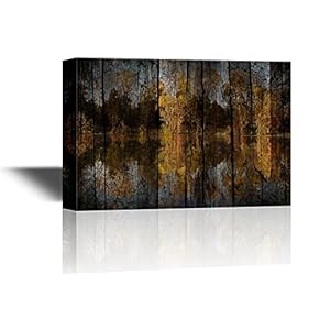 Canvas Wall Art - Abstract Landscape with Woods by The Lake and Reflection on Water - Gallery Wrap Modern Home Art | Ready to Hang - 12x18 inches