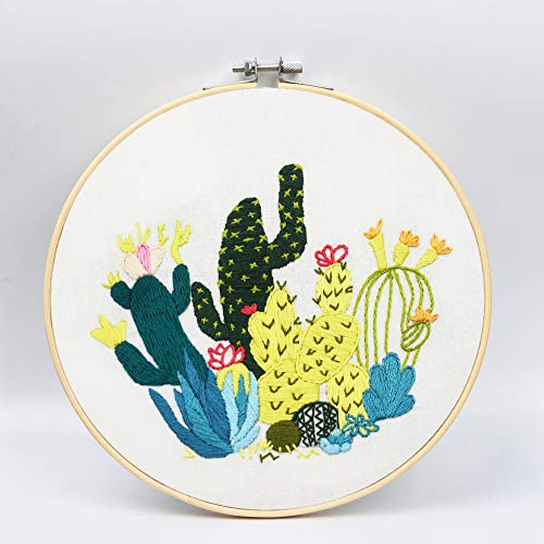 3 Pack Embroidery Starter Kit with Pattern and Instructions,Cross Stitch Set, Full Range of Stamped Embroidery Kits with 3 Embroidery Clothes with Plants Flowers Pattern, 1 Embroidery Hoops