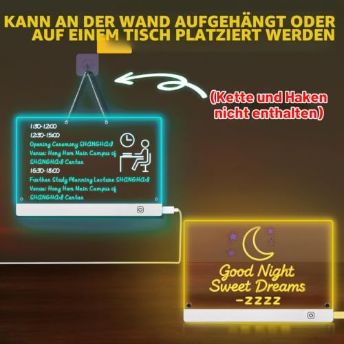 LED Notiztafel mit Farben 30x20cm, Acryl Whiteboard mit 6 Farbmodi Neon-Leuchttafel, Leuchtendes Led Zeichenbrett Für Kinder,trocken abwischbare Acryltafel,Memotafel für Büro, Café, Schule, Zuhause