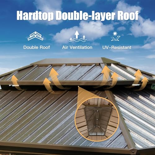 Domi 10x12 Hardtop Gazebo with Double Roof, Aluminum Frame, Brown Patio Pavilion image 24