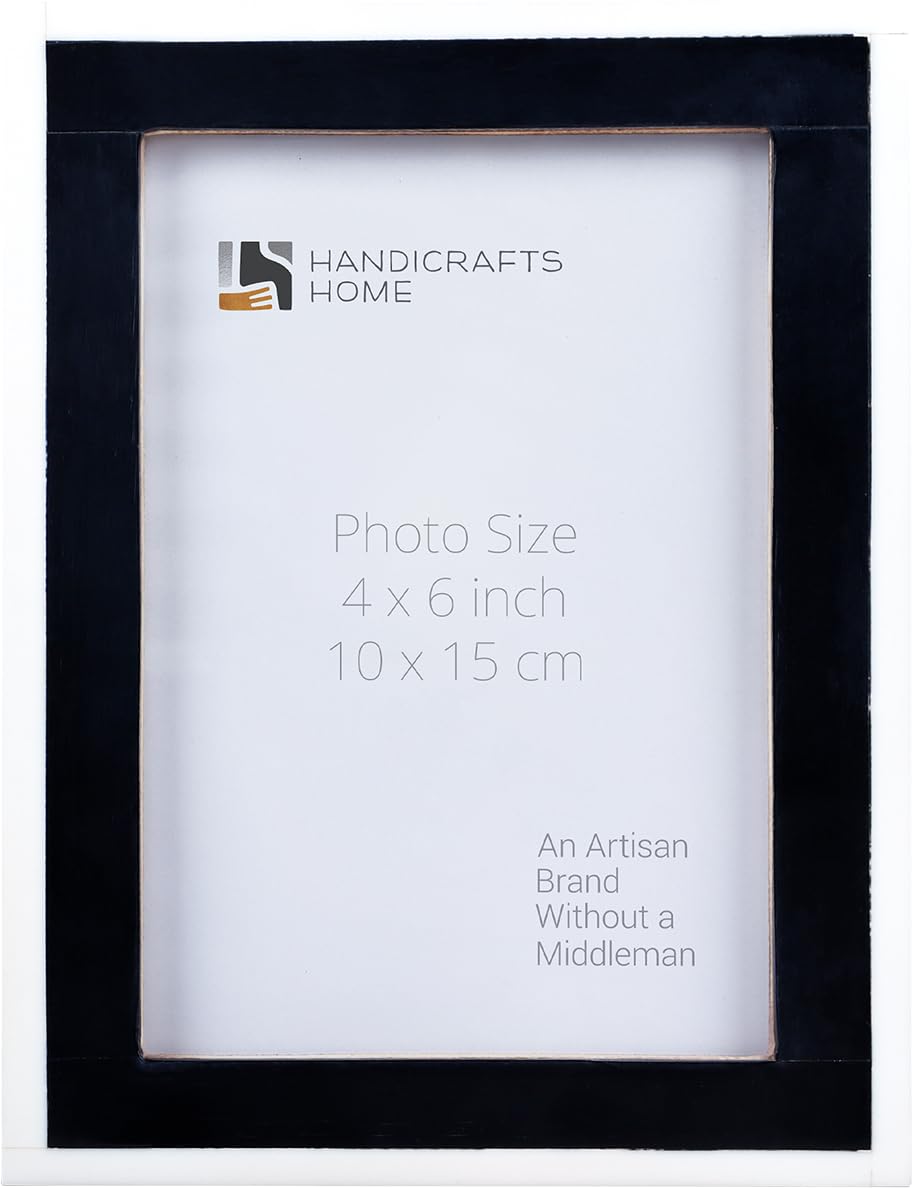Handicrafts Home 4 by 6 Black White Picture Frame, Handmade Frame For Boho Chic Home Decor, Desk & Wall Decor, Tabletop & Wall, Ideal for Living Room, Office Family Photos, Wedding & Gift