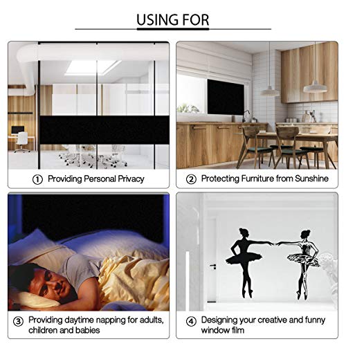 ESSORT Blackout Window Film, 100% Light Blocking, Static Cling Glue-Free Removable, for Privacy Darkroom, Heat Insulation, Only for Single Layer Glass (17.72in x 6.56ft, 100% Blackout)