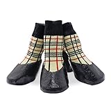 abcGoodefg® Pet Dog Puppy Socks Shoes Boots, Outdoor, Waterproof, Nonslip, Rubber Sole+Velcro Strips, Comfortable Design, M (#3, Plaid)