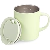 12oz Insulated Camping Coffee Mug with Lid & Handle, Double Wall Stainless Steel Vacuum Travel Coffee Cup, Reusable Tumbler for Home Office Camping - Green