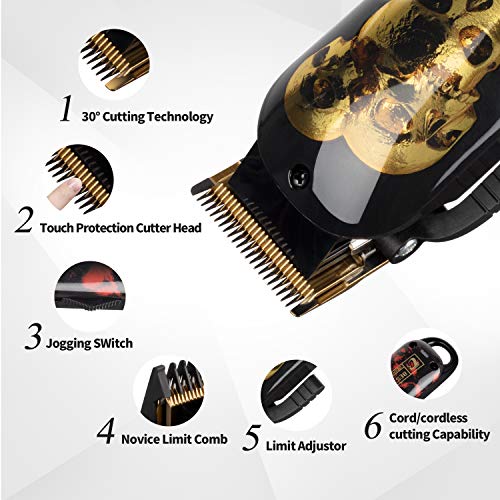 Cordless Hair Trimmer, BESTBOMG Professional Hair Clippers Beard Trimmer for Men Haircut Kit Rechargeable Barber Electric Shavers Hair Removal Tools with 2000mAh Li-Ion,6pcs Guide Combs