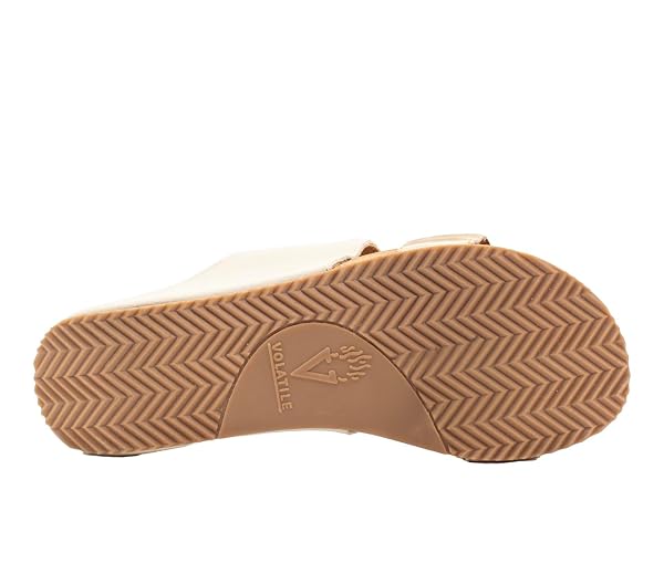 VOLATILE WOMENS CAMPFIRE METALLIC SLIDE WEDGE SANDAL, IVORY, 6 US