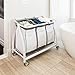 Seville Classics Laundry Hamper Sorter Cart Mobile Premium 3-Bag Heavy-Duty Tilt, White